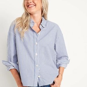 Old Navy cropped striped boyfriend shirt
